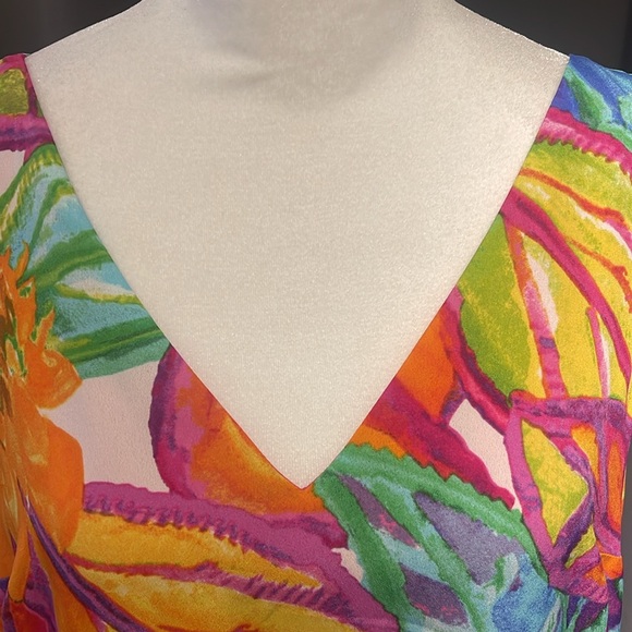 Ralph Lauren Multicolor Tropical Floral Print Double VNeck Drop Waist Dress - Picture 3 of 6